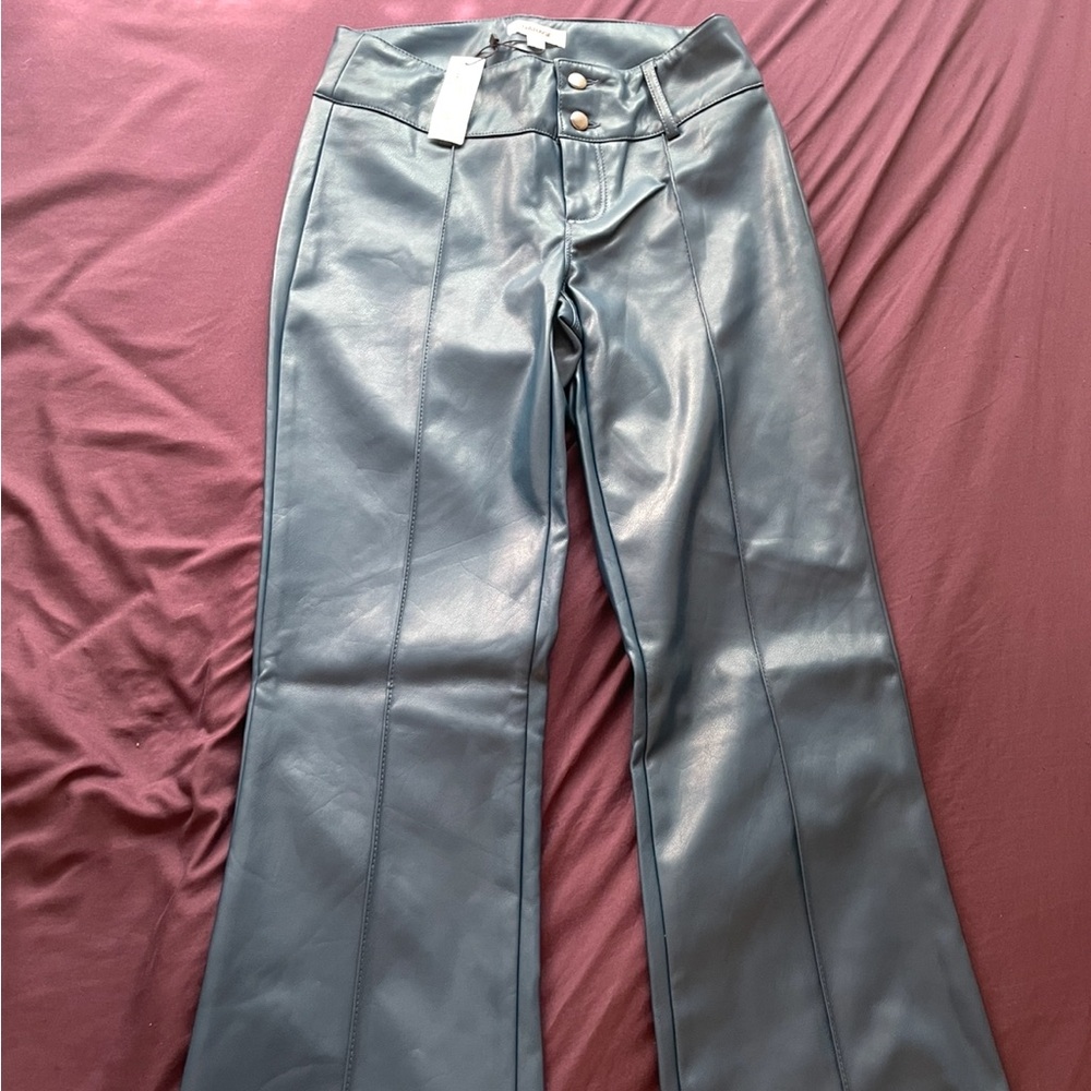 Garage Women's Dark Blue Faux Leather Flare Pants
